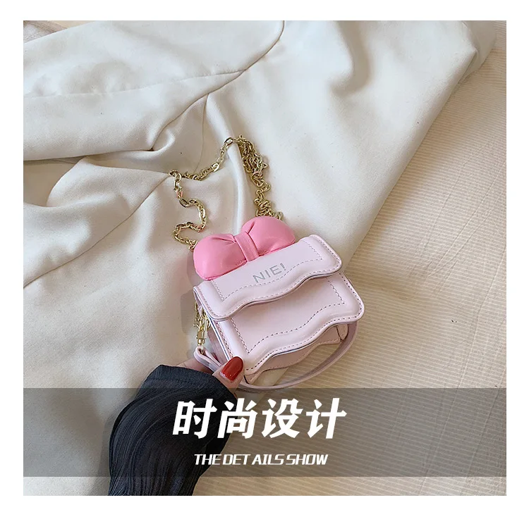 Niedliche Umhängetasche mit Schleifenkette, koreanische Mini-Schultertasche für Mädchen, Kinder, Mutter, Tochter, passende Modetasche – Detail 8