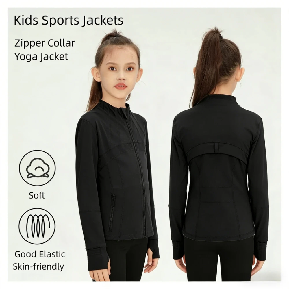 

Спортивная куртка на молнии для девочек, детская кофта с длинным рукавом для весны и осени, топы для йоги, фитнеса, бега, велоспорта, тренажерного зала, спортивная одежда для тренировок