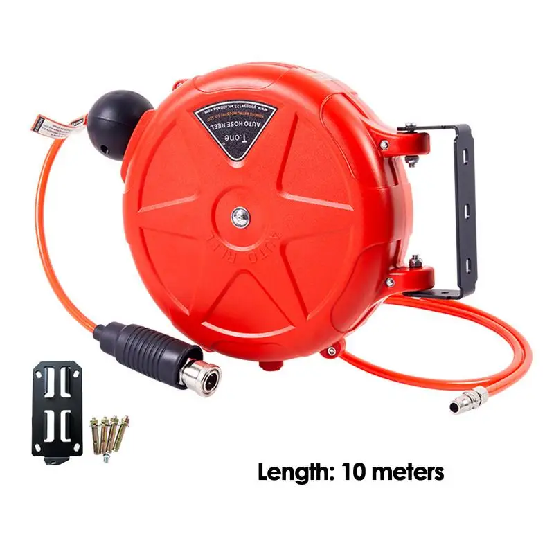 10m Air Hose Reel Automatic Rewind Commercial Wall Mounted with Swivel Bracket Quick Coupler Air Compressor Accessories