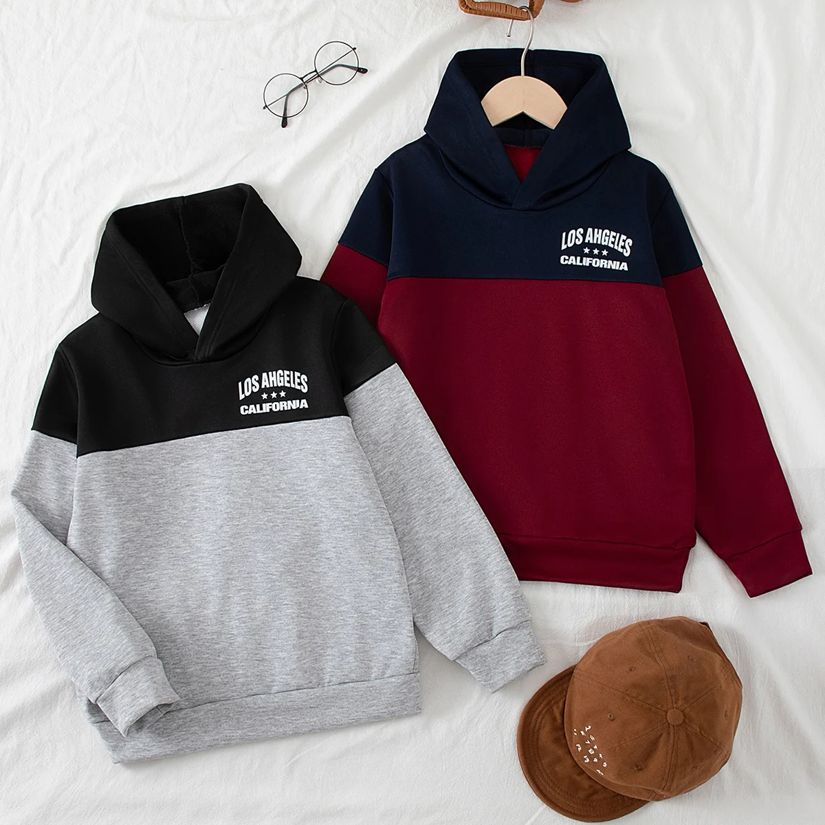 1/2 Spring/Autumn Children's Hoodie Suitable For Both Boys/Girls Fashion Color Blocked Long Sleeved Top Casual Sports Comfort