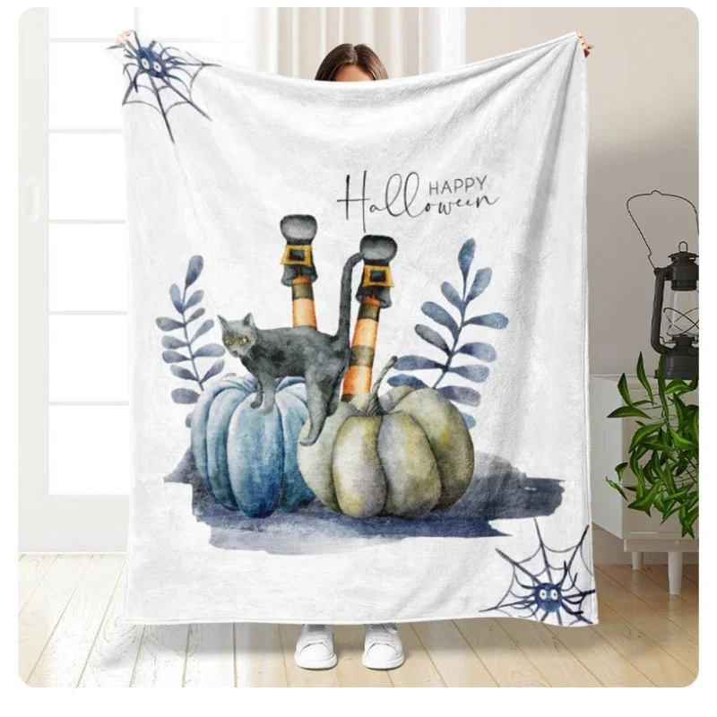 

1pc Halloween Party Decor Flannel Blanket Pumpkin Cat Spider Web Soft Cozy Throw Blanket Sofa Cover Gifts Drop Shipping 150*200