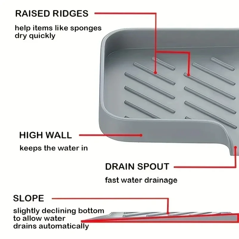 Kitchen storage rack sink silicone tray with drainage soap sponge storage rack countertop sink wiping soap storage convenient fo view 6