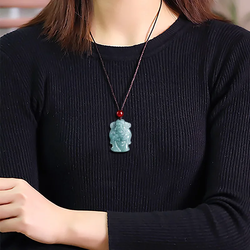 Natural A-grade Jade Blue Water Little God Of Wealth Pendant Attracting Wealth Ice Seed Jadeite Male Female Gift Charms Jewelry - Image 5