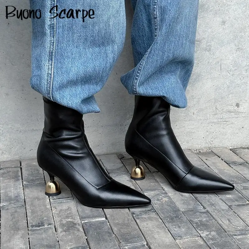 

Женские ботильоны в западном стиле с острым носком на эластичном странном каблуке, однотонные модные классические лаконичные сексуальные туфли без шнуровки