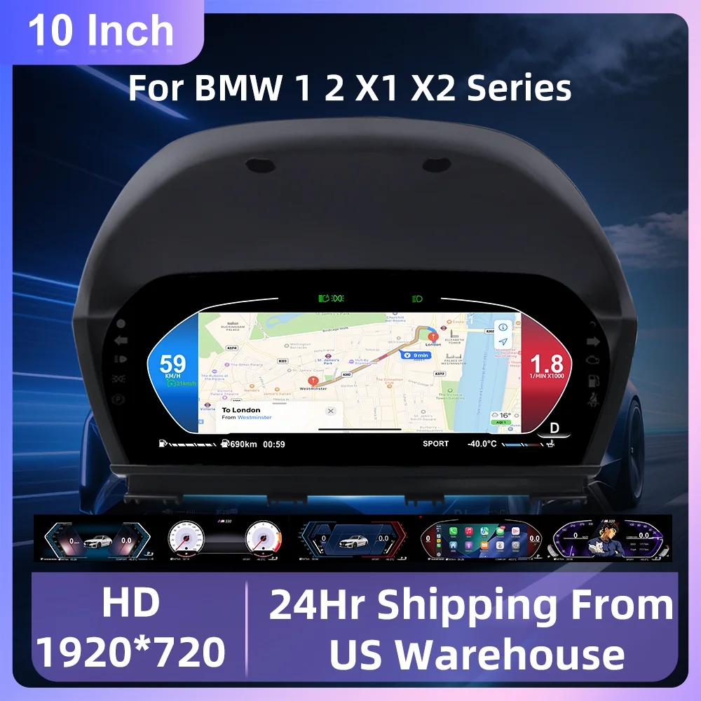10 Inch Virtual Cockpit Digital Instrument Cluster For BMW 1 2 Series F20 F52 F22 F45 X1 F48 F49 ,HD LCD Upgrade Dashboard Speedometer, Wireless CarPlay Android Auto AirPlay GPS Navigation BT Music, Plug & Play Retrofit Digital Gauge Instrument Panel