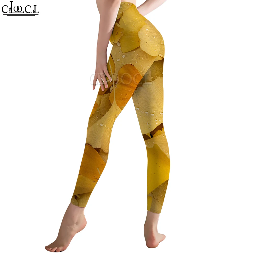 CLOOCL – pantalon de Yoga pour femmes, Leggings d'automne jaune, feuille de Ginkgo graphique 3D imprimé, pantalon décontracté, Jogging, taille haute, extensible