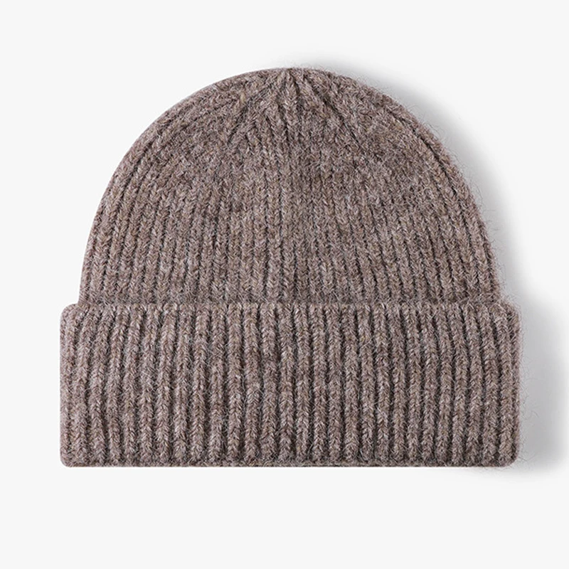 Unisex Wool Blend Cuffed Beanie Hat Multiple Colors Solid Ribbed Knit Hat Autumn Winter Skull Cap