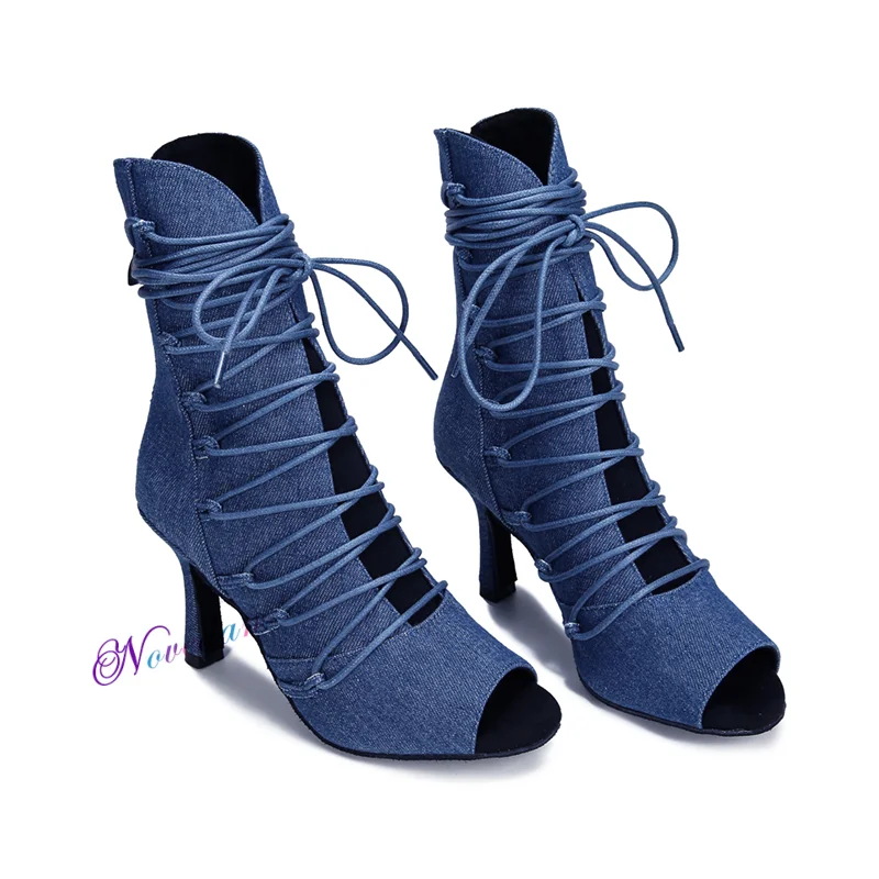 Blue Fashion Custom Heel Height Dance Boots Women\'s Latin Tango Ballroom Salsa Sneakers Ladies High Heel Kizomba Dance Shoes