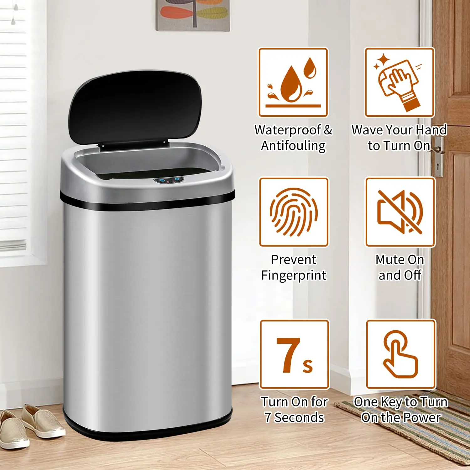 13-Gallon Smart Stainless Steel Trash Can 2