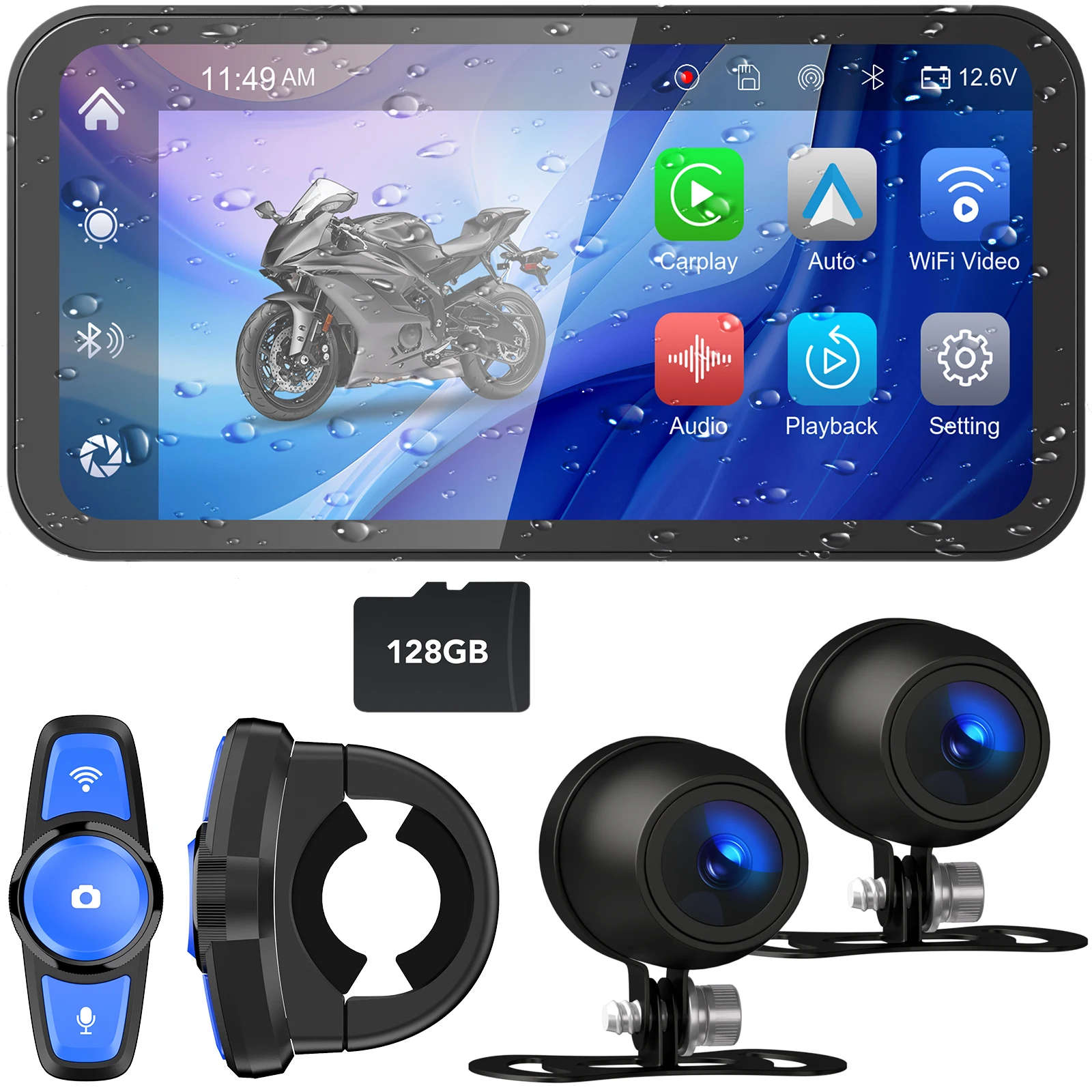 

6.25 inch Wireless Portable Digital Motorcycle Dashboard CarPlay Moto Android Auto GPS Navigation Display Screen Monitor DVR
