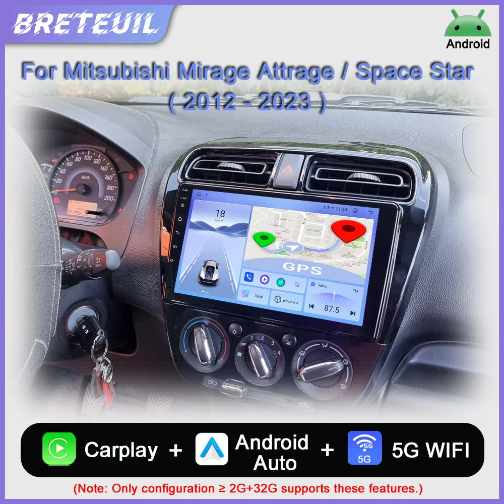 Para Mitsubishi Mirage Space Star 2012 2013 2014 2015 2016 2017 2018 2019 2020 2023 Android Car Radio Multimedia Video Player Navegación GPS Carplay Pantalla táctil Auto Estéreo