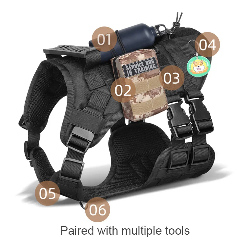Big Dog Tactical Harness Outdoor Waterproof Explosion-Proof Traction Rope Harness Vest for Medium and Large Working Dogs