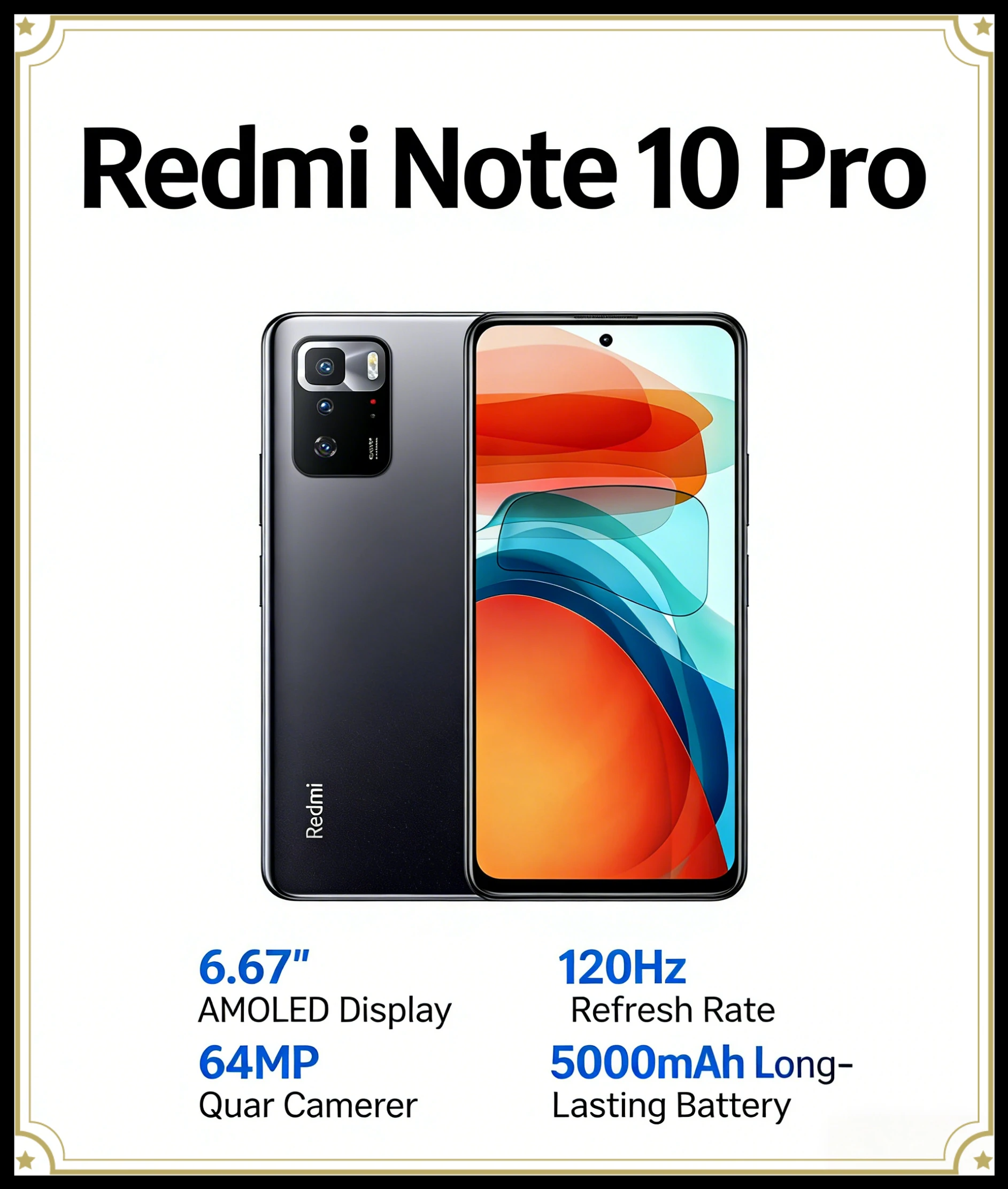 Xiaomi Redmi Note 10 Pro Smartphone 6.6'' FHD+ 120Hz Display 64MP Triple Camera 67W Fast Charge 5000mAh Battery Global Version