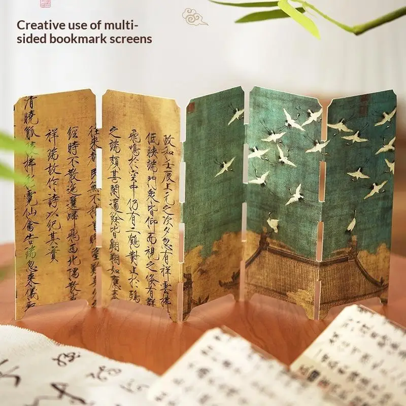 Chinese Style Folding Screen Bookmark Vintage Calligraphy Painting Book Marker Creative Reading Page Tag For Student Book Decor