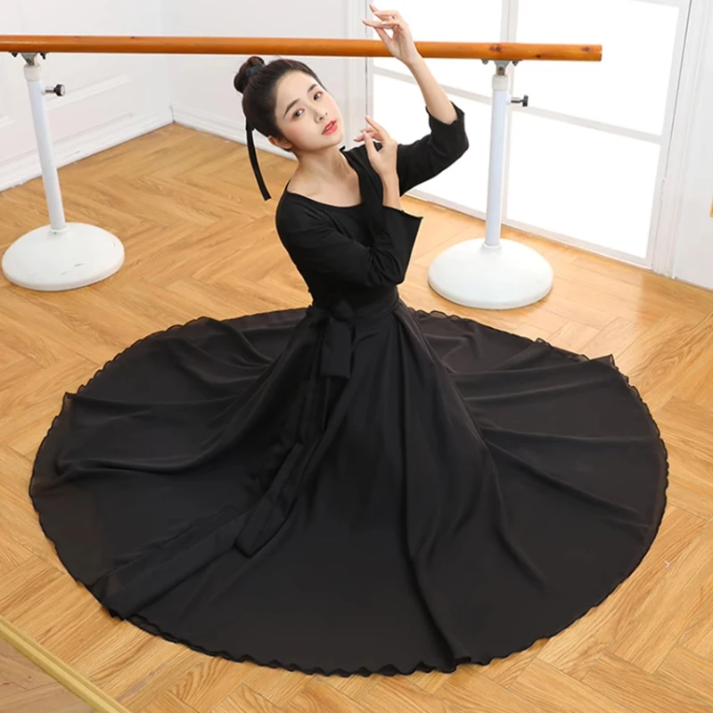 Saia de dança chiffon para mulheres, saia de dança clássica, grande balanço, senhora prática elegante, fantasia de performance de palco, 360, 540, 720 graus