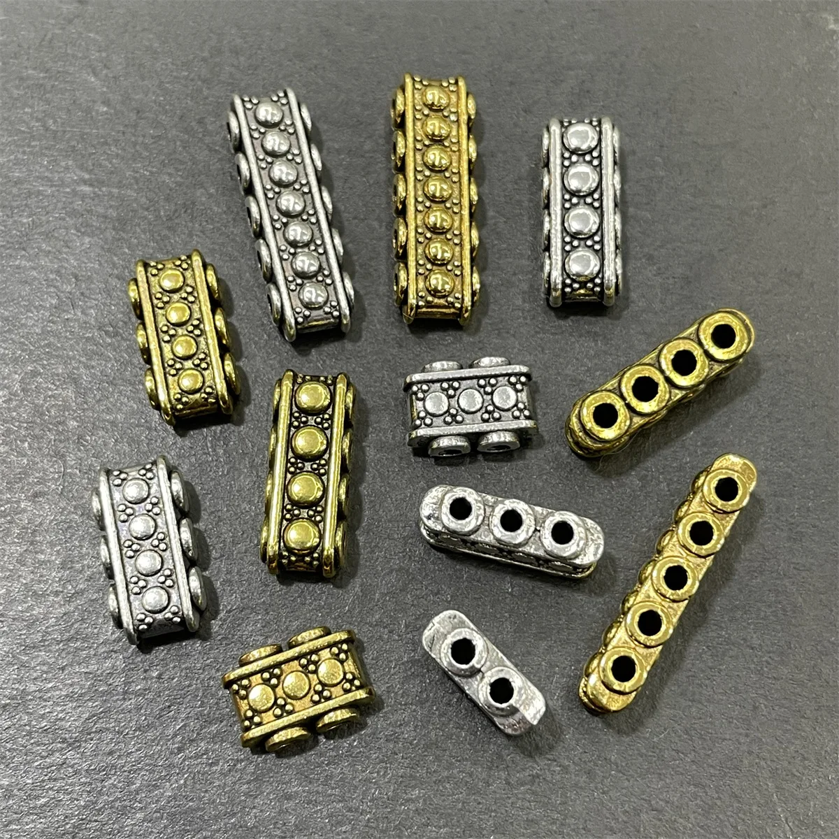 Juya 10Pcs/Lot Antique Silver Plated Jewelry Components 5 Holes Separator Spacers For DIY Natural Stones Beadwork Jewelry Making