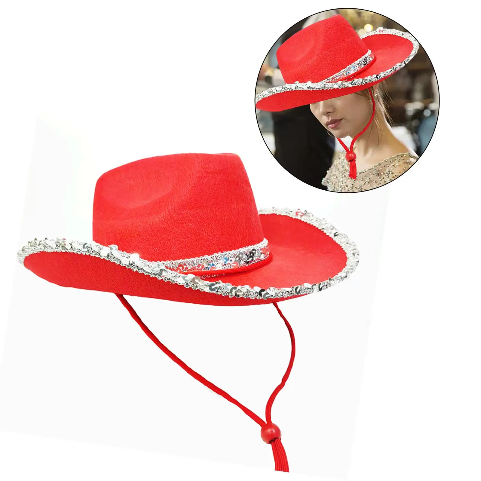 Western Cowboy Hat with Wind Lanyard Unisex Adult Cowgirl Hat for Carnival