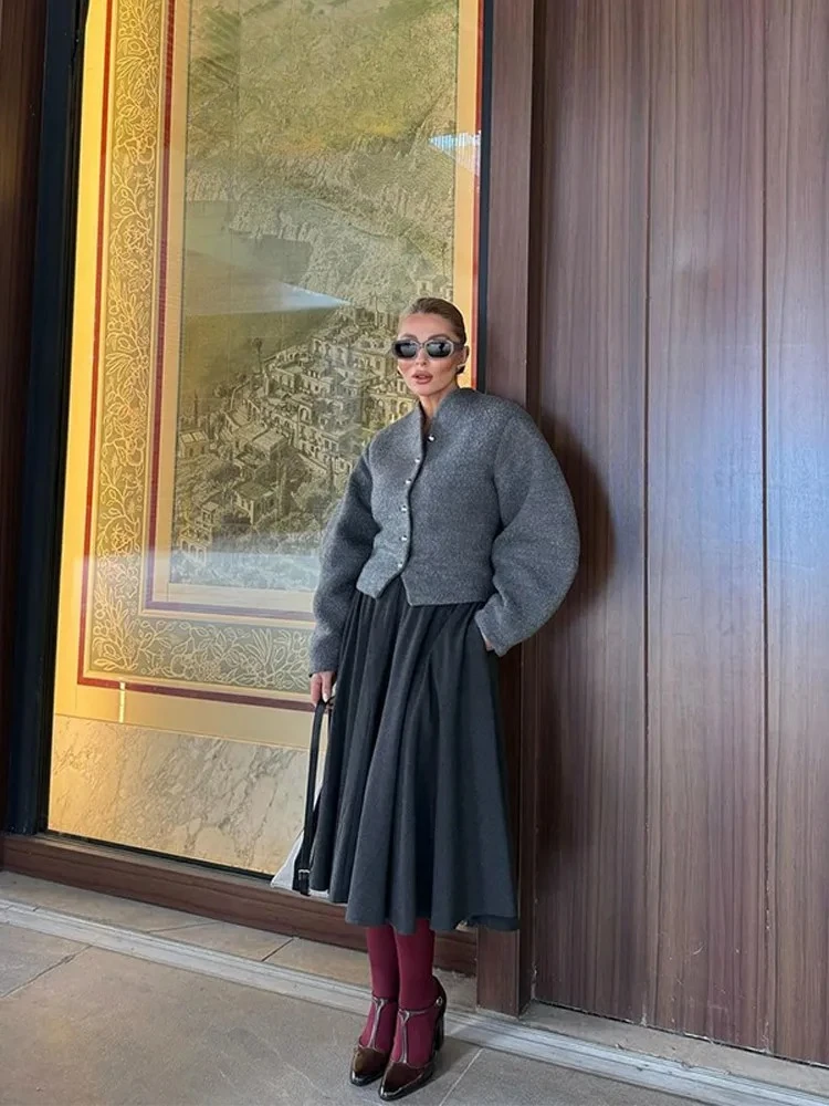 Casual Solid Color Round Neck Woolen Short Coat Fashion Single Breasted Jacket 2025 New Autumn Daily Commuting Office Outerwears