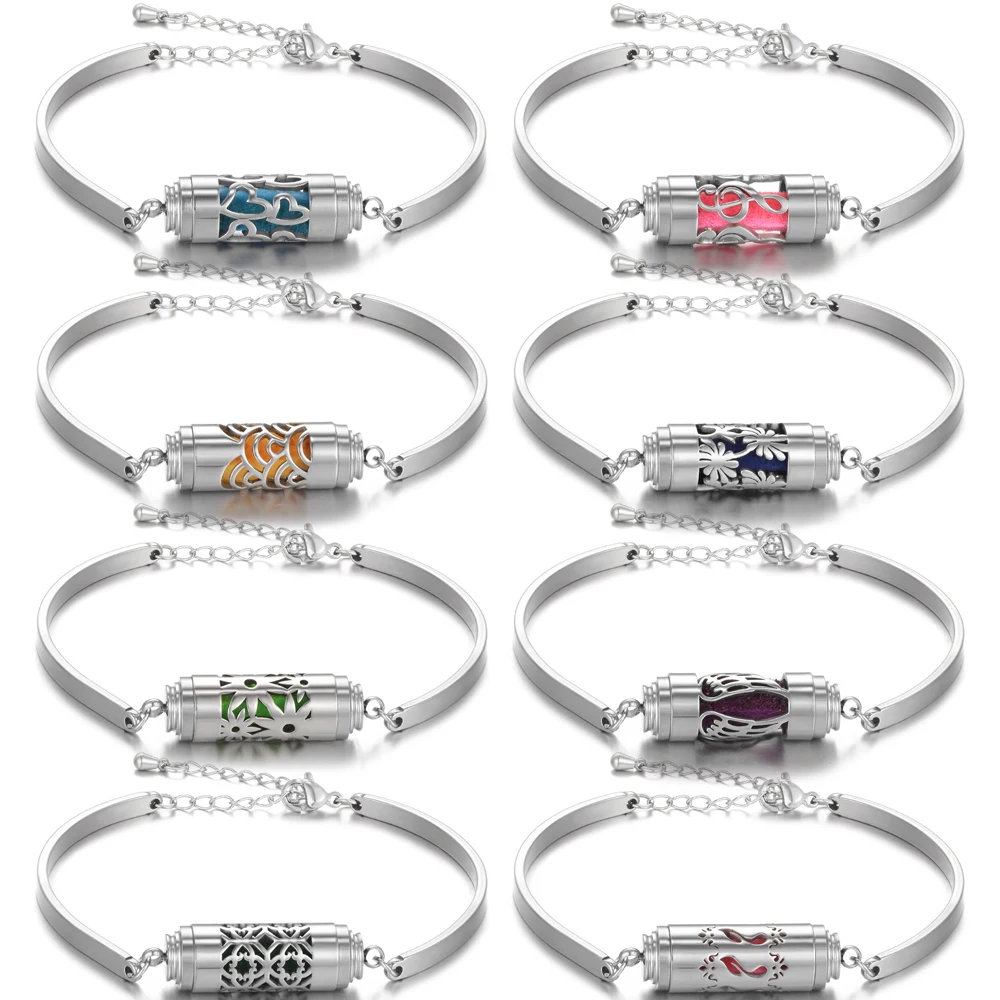 Braccialetti con medaglione per gioielli con aroma in acciaio inossidabile Bracciale per donna Uomo Bracciale con diffusore per aromaterapia Bracciale con oli essenziali per profumo