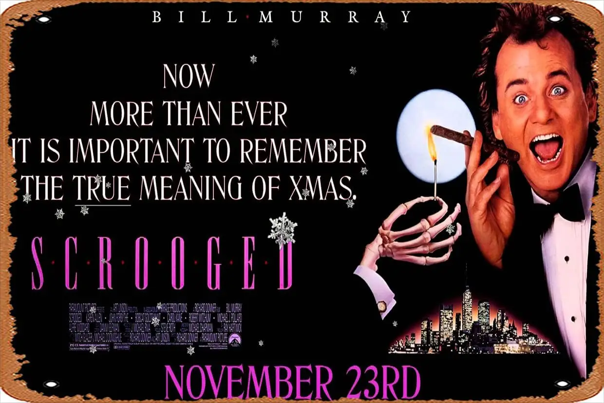 Zuhhgii Scrooged (Bill Murray,Christmas Carol) Movie Poster Tin Sign Film Movie Cinema Theater 8x12 inches - Vintage Metal Tin S