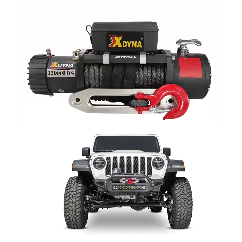 

New For Jeep Xdyna 12V 13500 Lbs Waterproof Load Capacity Off-road Synthetic Rope Electric Winch