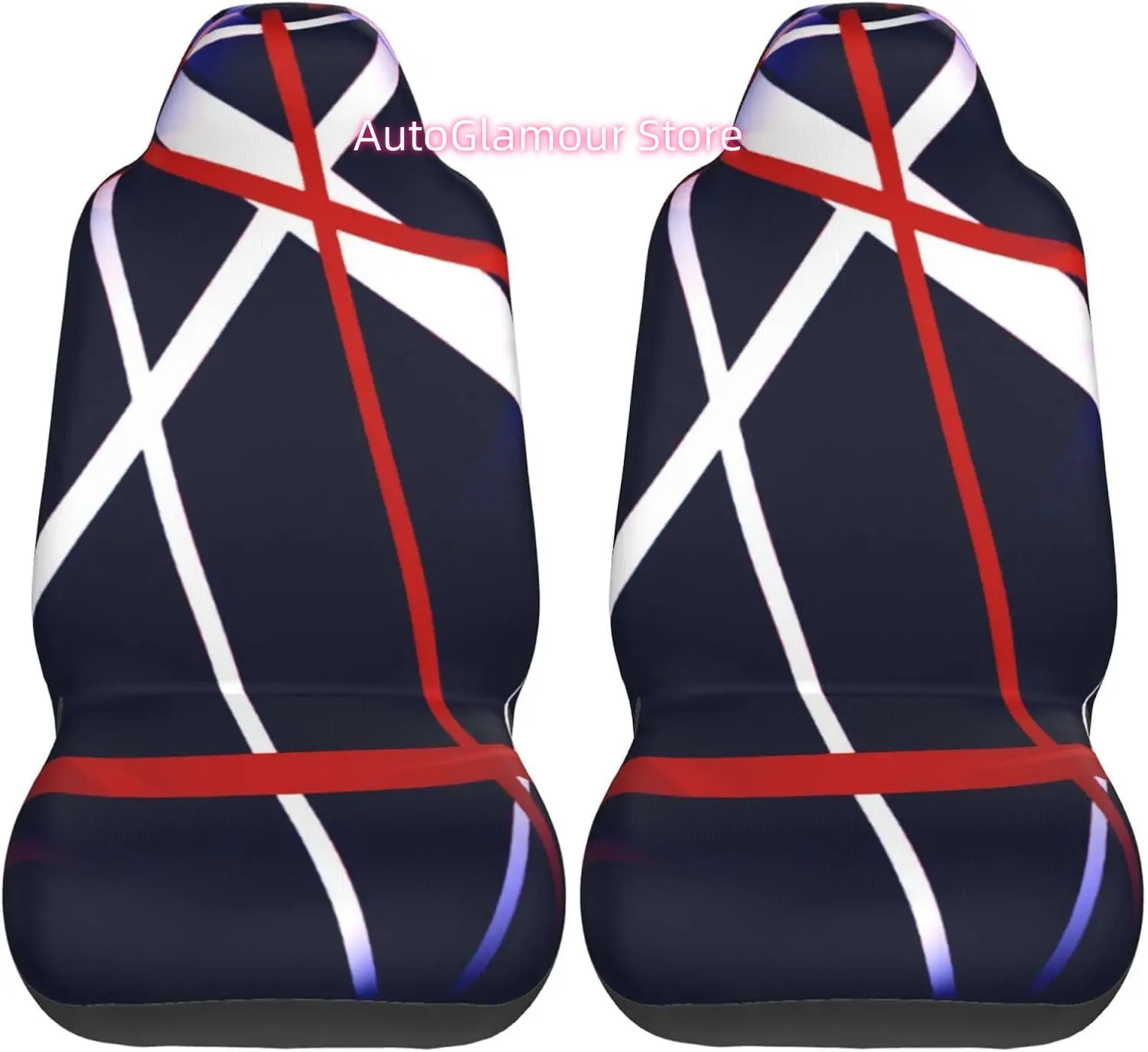 Seamless Abstract Red and White Stripes On A Blue 2-Piece   Seat Cover Complete Set - Elastic Seat Protection Cover