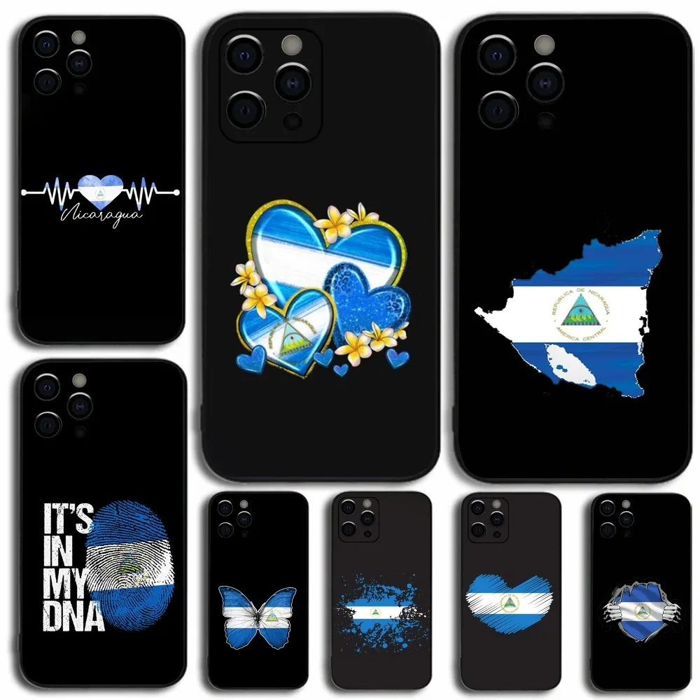 Nicaragua Flag Phone Case For Apple iPhone 15,14,13,12,11,Pro,X,XS,Max,XR,Plus,Mini Soft Black Cover