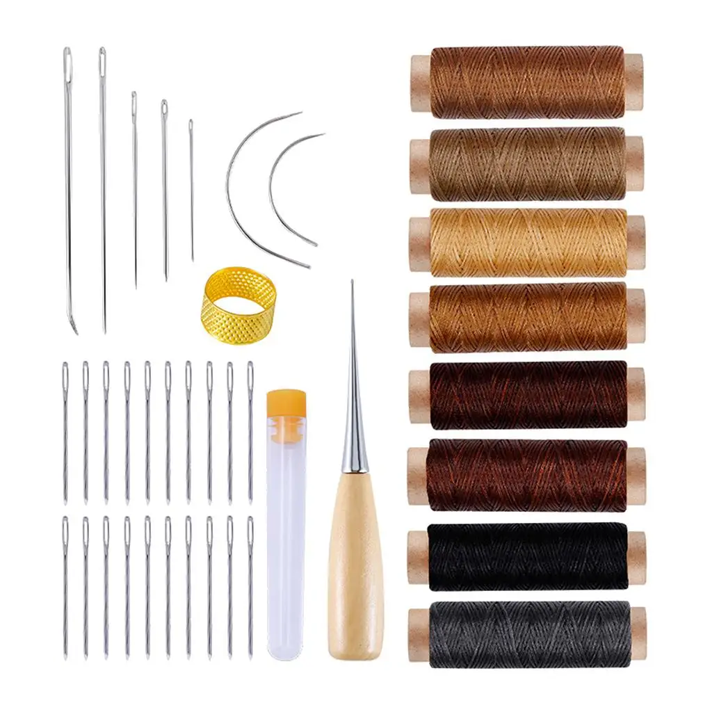38 Pcs Sewing Drilling Awl Waxed Thread Set for DIY Leathercraft