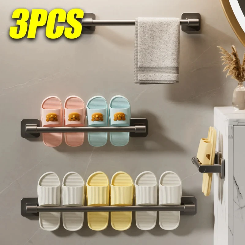 

Self-adhesive Home Bathroom Towel Rack Holder Without Drilling Wall Mount Towel Shelf Kitchen Bathroom Accessories Towel Hanger