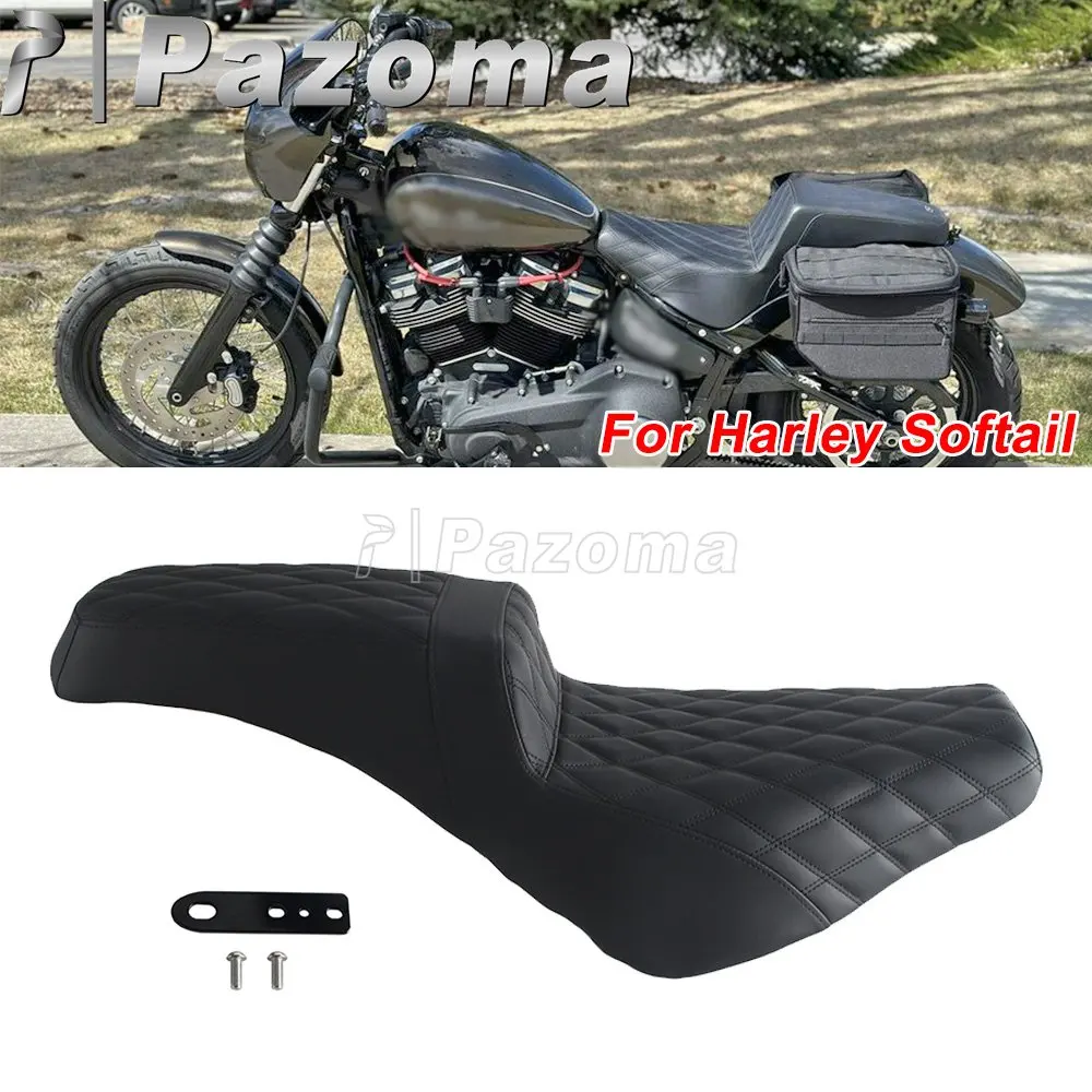 Lederbezug Motorrad Zweisitzer-Sitzpolster für Fahrer und Beifahrer für Harley Street Bob 107 FXBB 114 FXBBS Standard FXST 2020-2024