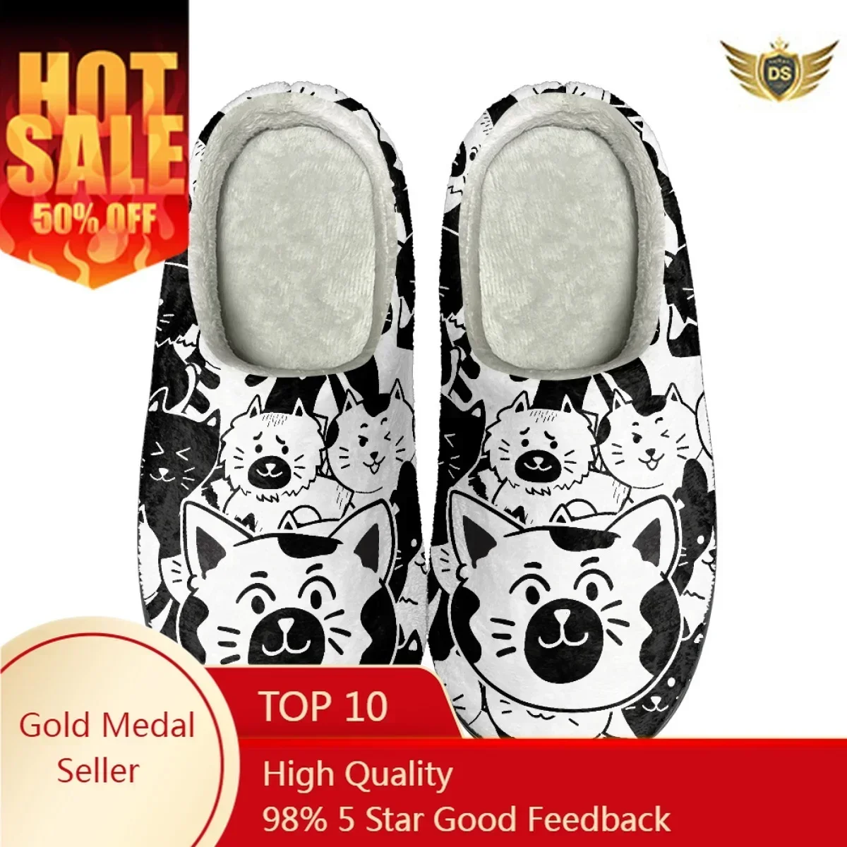 

Cartoon Cat Design Warm Cotton Slippers Travel Home Unisex Casual Non-slip Shoes Couple Indoor House Slippers Print On Demand