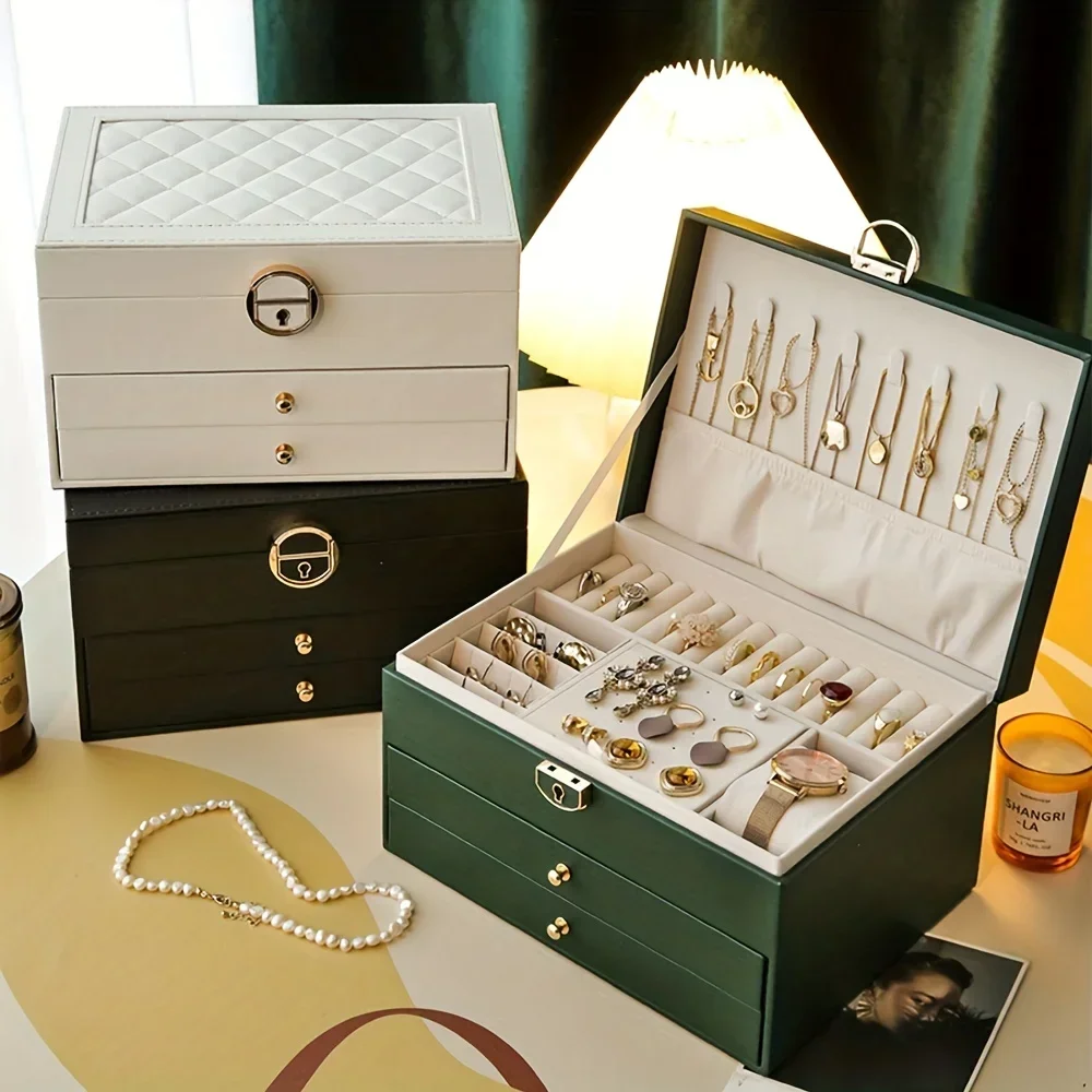 Luxury Jewelry Box Multi-layer Leather Jewelry Storage Box with Drawers Large Capacity Organizer for Earrings Rings Necklaces ﻿