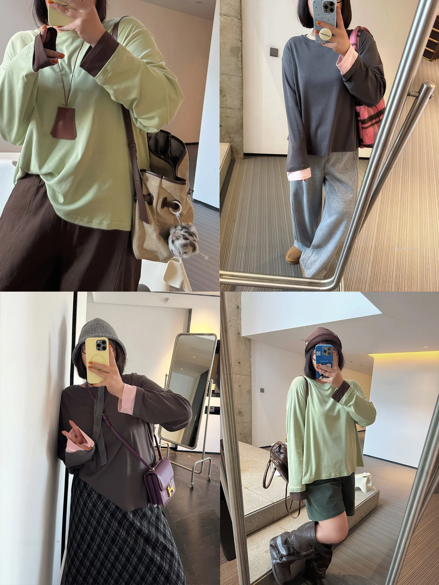 

Thiened Floing Loose Women's T-irt Inner Wear Top Korean Sle Patchwork Color Blo Large Size Autumn Winter New Arrival