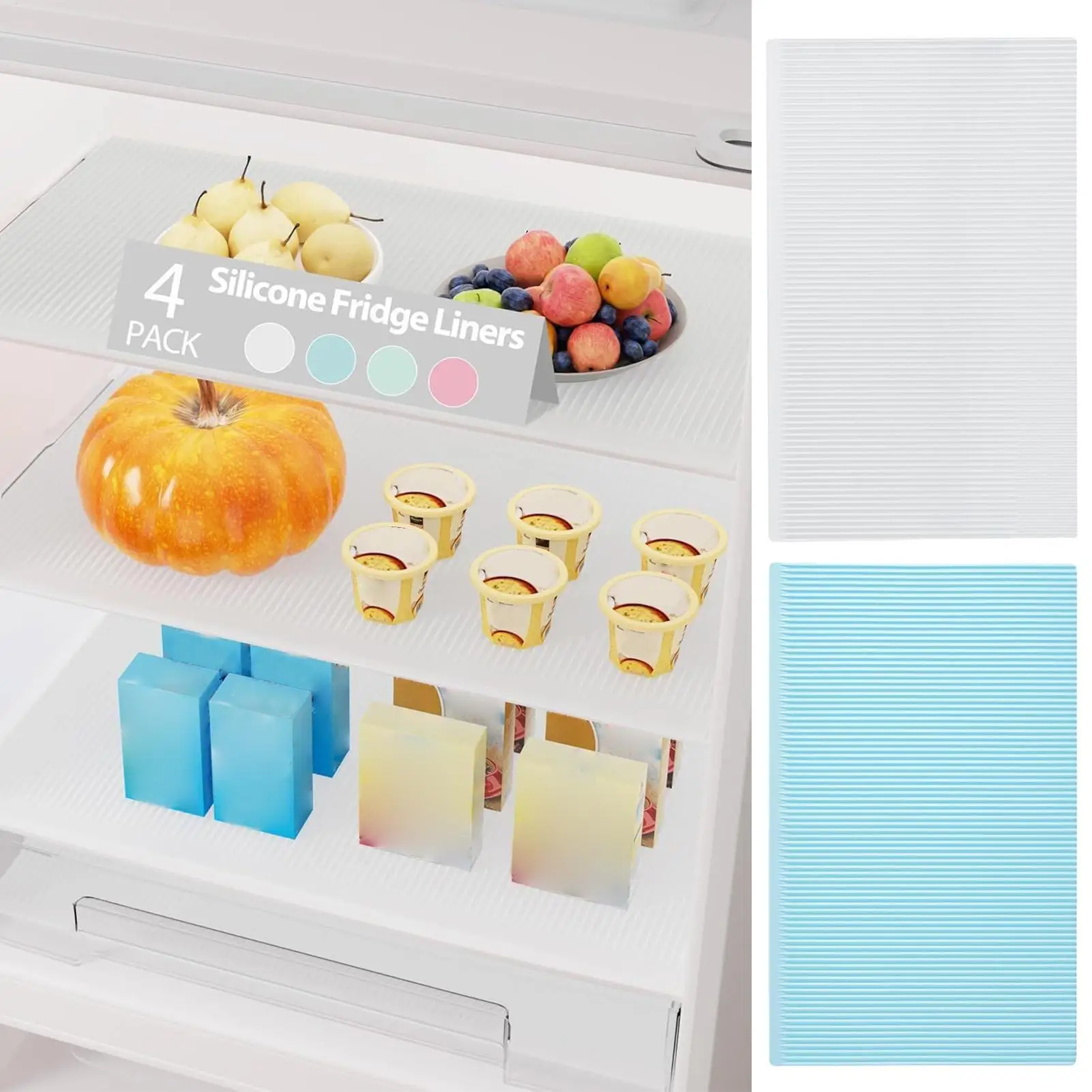 Refrigerator Liners For Shelves 4 Pieces Non-Adhesive Refrigerator Mat Waterproof Fridge Mats For Kitchen Closet Home Apartment