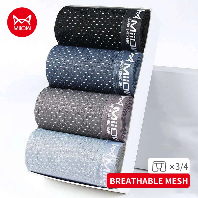 MiiOW Mesh Men Boxershort Ice Silk Boxer Underwear Breathable Graphene Antibacterial Male Panties Underpants Calzoncillos