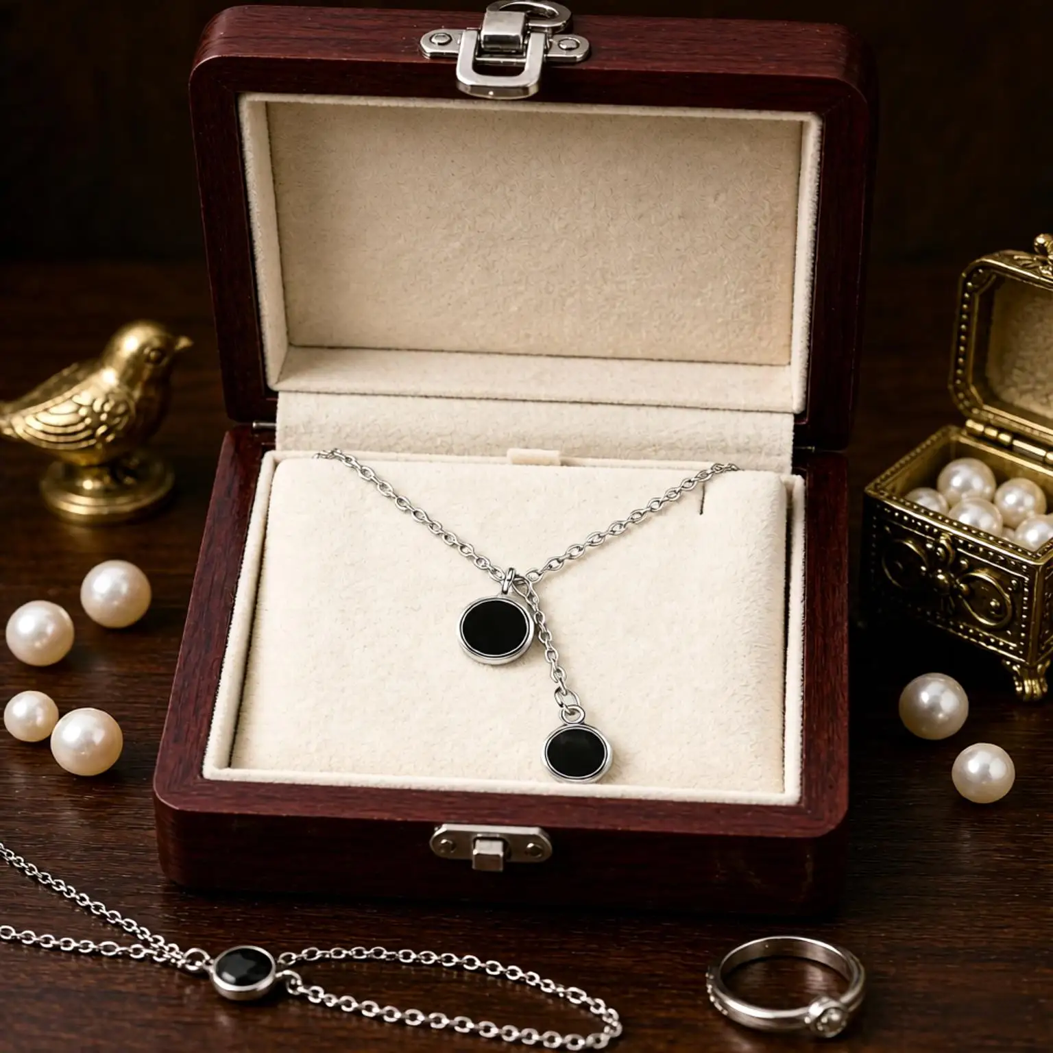 Simple 925 Sterling Silver Round Black Glaze Pendant Necklaces For Women Girls Engagement Party Fashion Jewelry Gifts Accessory