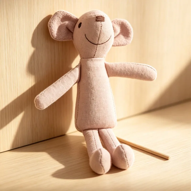 Vintage Cloth Little Mouse Stuffed Toy Minimalist Pink Linen Mouse Doll Small Fabric Animal Decor Present for Newborn and Doll