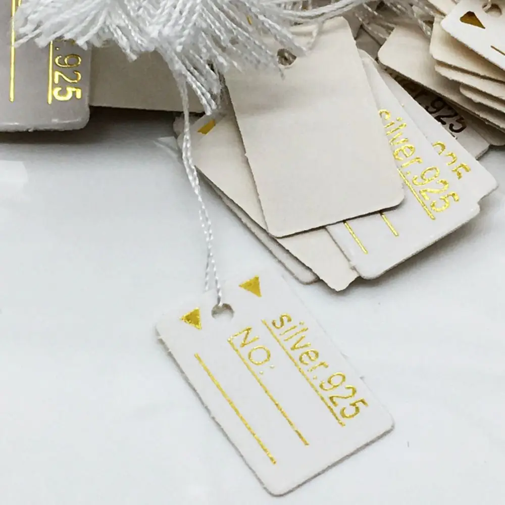 Em branco jóias preço rótulos, ferramenta de exibição, Hangtags pendurado tags, ouro e prata borda, suprimentos de varejo, 100pcs