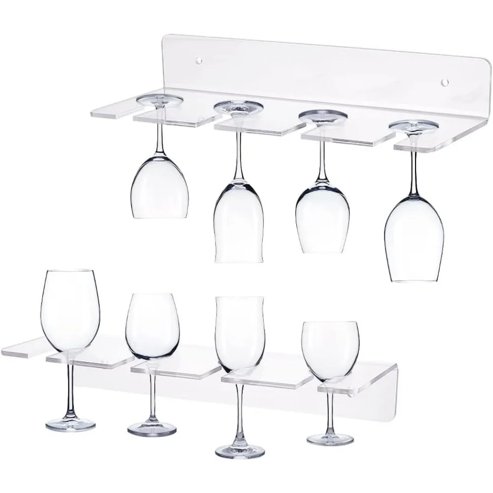 2 Pack Acrylic Wine Glass Holders Wall Mounted Clear Wine Glasses Display Rack Champagne Wall Holder Under Cabinet Wine