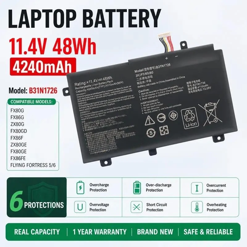 Applicable to ASUS FX80G FX86F/G FX95G/D FX504G FX505G B31N1726 battery