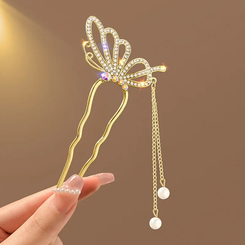 العتيقة نمط اللؤلؤ حجر الراين الراقية U على شكل شرابة دبوس الشعر النمط الصيني الجديد القوس عقال خوذة ملفوف الشعر التبعي