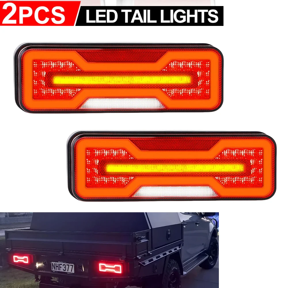 2pcs 12V 24V LED Rear Tail Light Multi-function Turn Signal Brake Reverse Flowing Lamp Waterproof Trailer Truck Caravan Camper