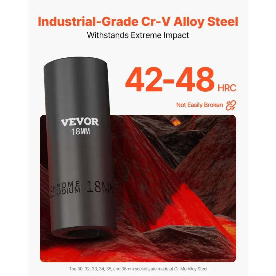 Set di bussole a impatto per azionamento 1 2 Set di bussole profonde da 26 pezzi metriche 11 mm 36 mm