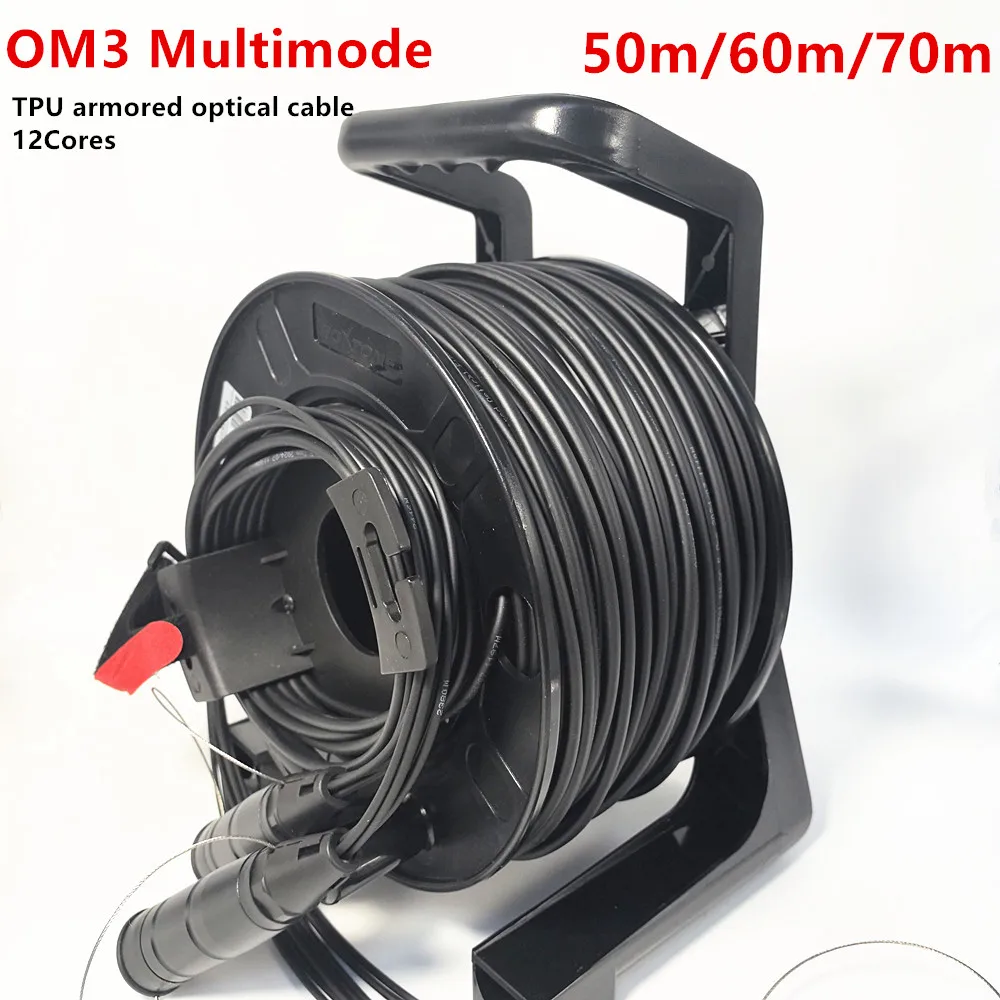 

OM3 Multimode,12 Cores,TPU Armored Outdoor Fiber Optic Cable,LC UPC,SC UPC,with reel PCD235 and Protective Cover,50m,60m,70m