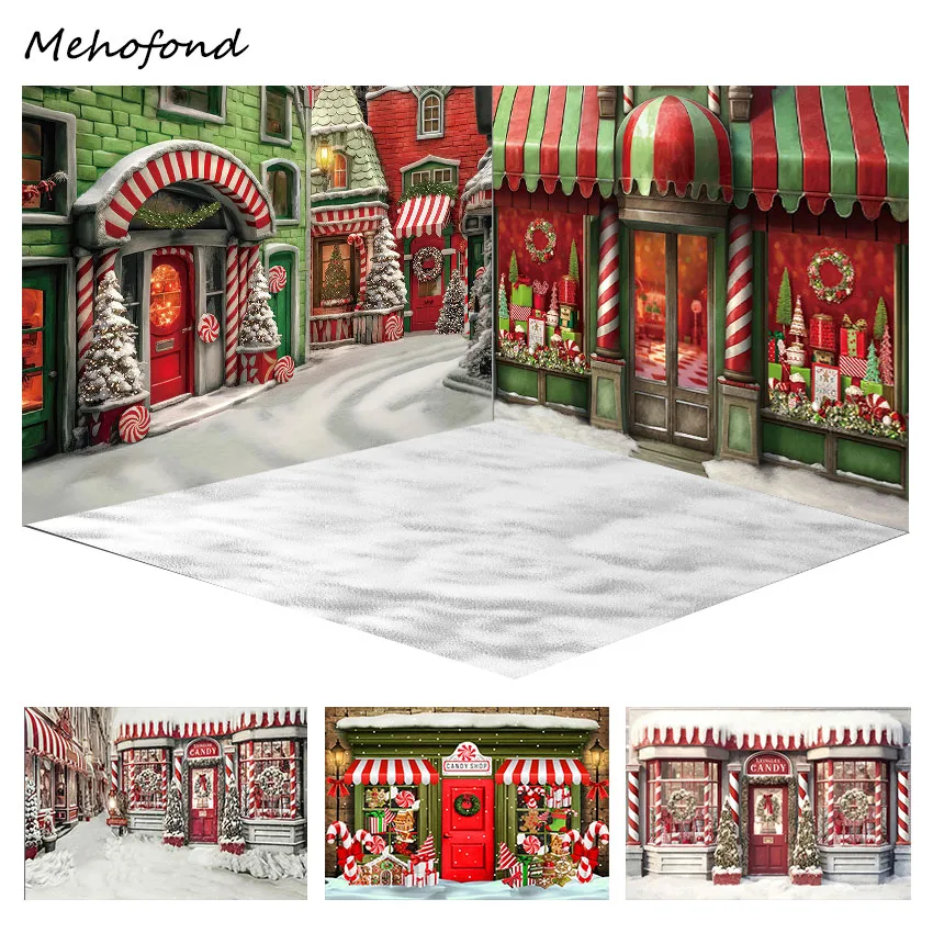 

Mehofond Christmas Background Candy Store Baby Portrait Party Street Xmas Tree Decor Studio Photography Backdrop Photo Studio