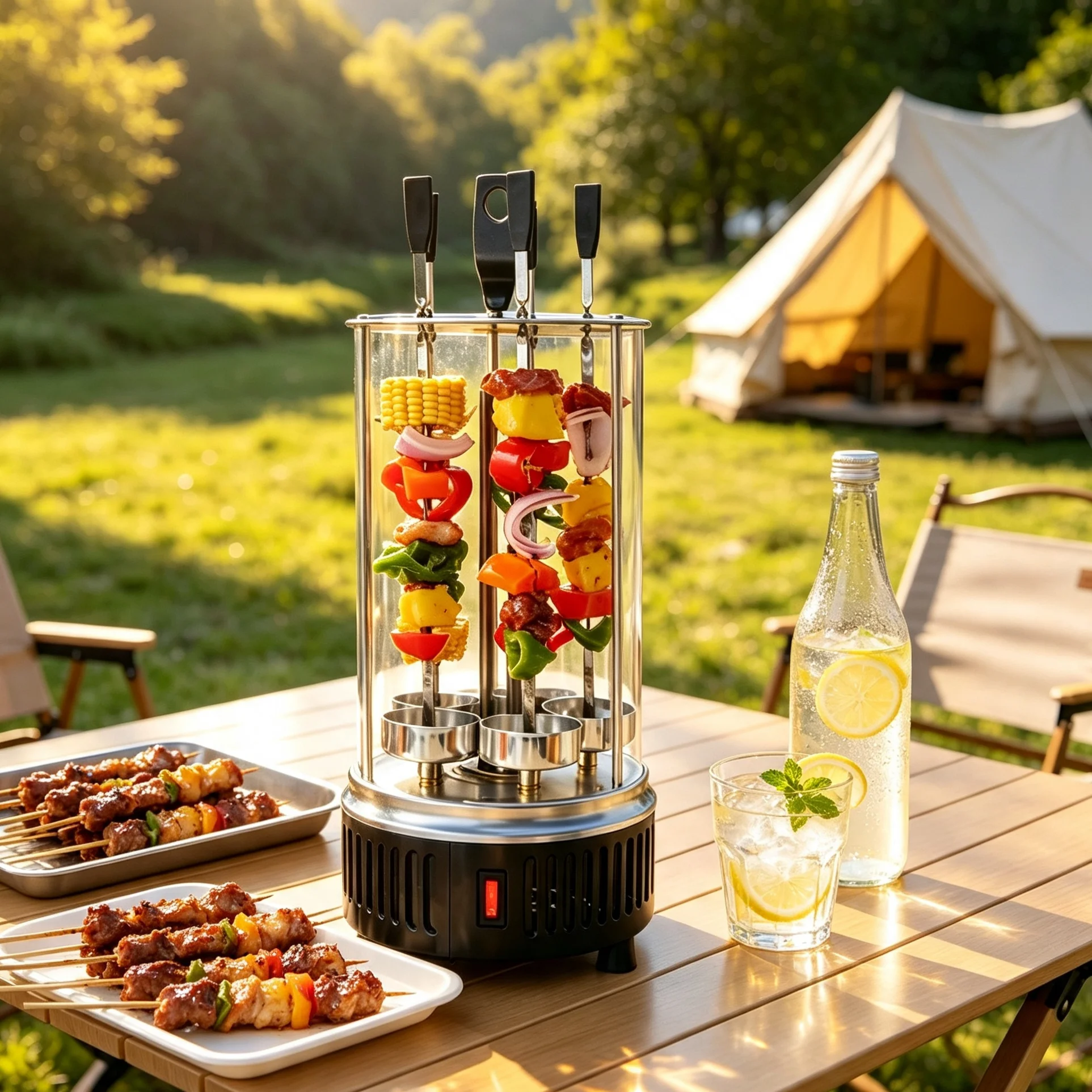 Aluminium Vertical Smokeless Electric BBQ Grill Temperature Control Rotating Kebab Grill