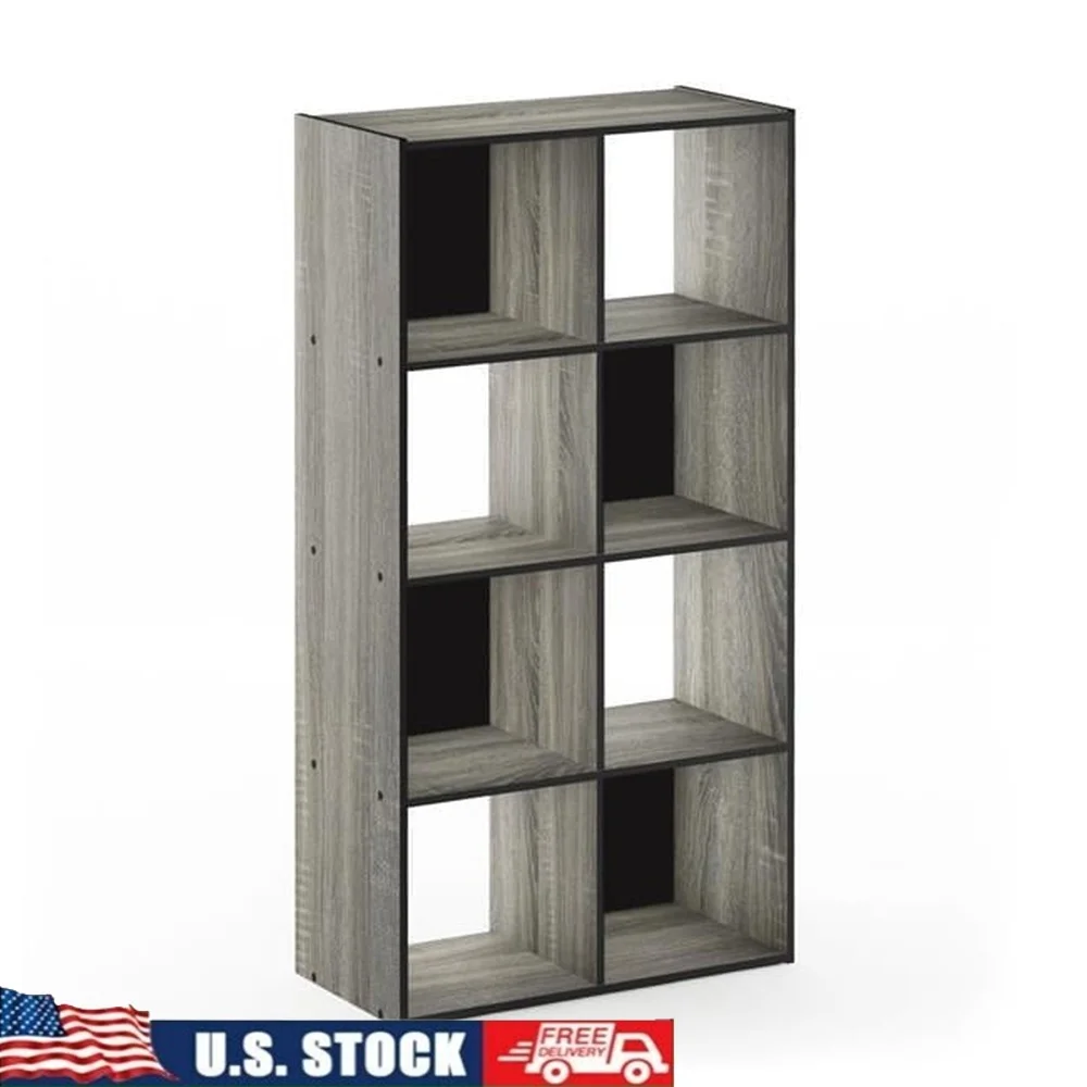 

Sturdy MDF Storage Cabinet with 8 Shelves Easy Assembly Vertical Bookcase Office Kids Room Contemporary Style