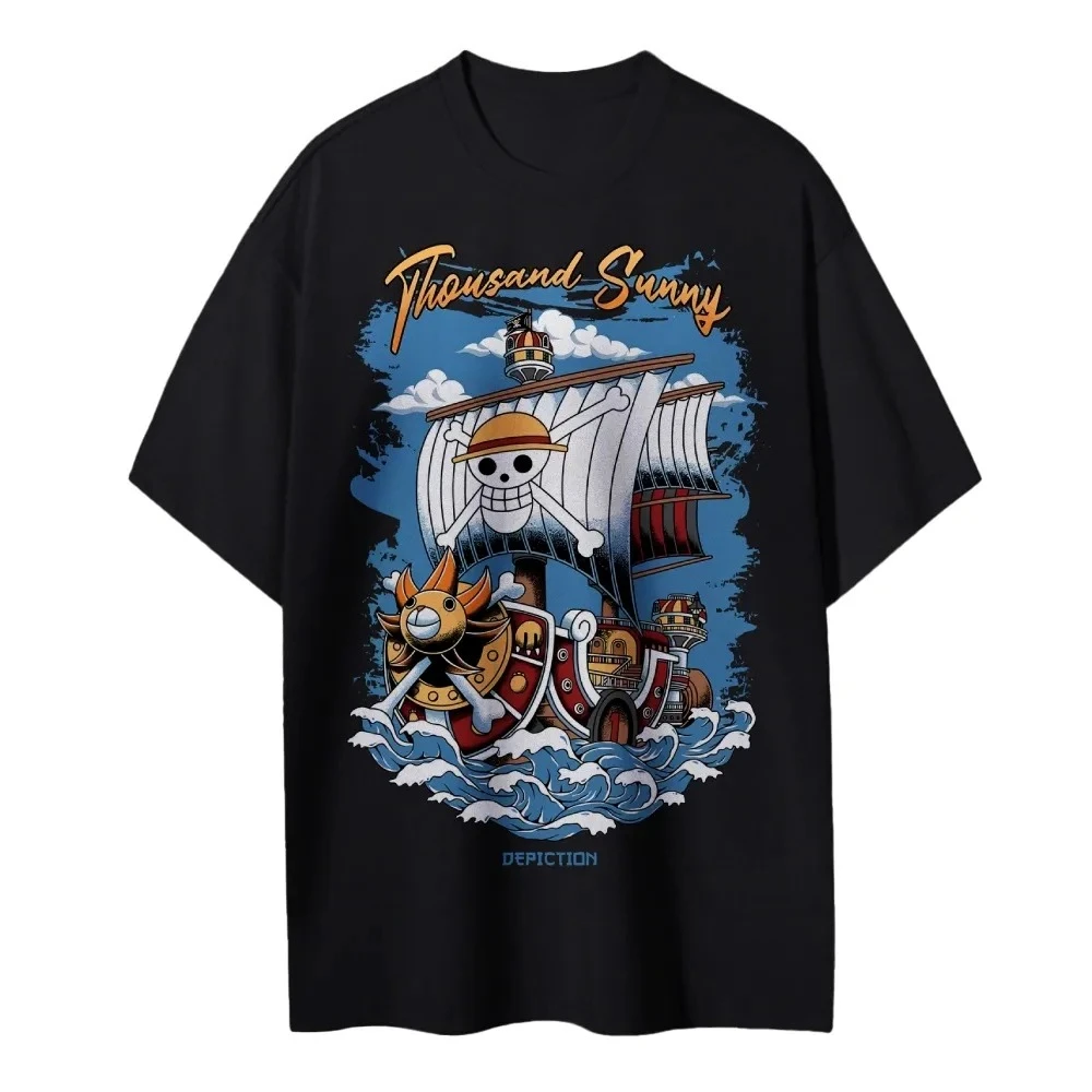 

One Piece Men's Women's T-shirt Thousand Sunny Anime Hip-hop Basic Tee Summer Spring Boy's Short Sleeves Parent-child Outfits