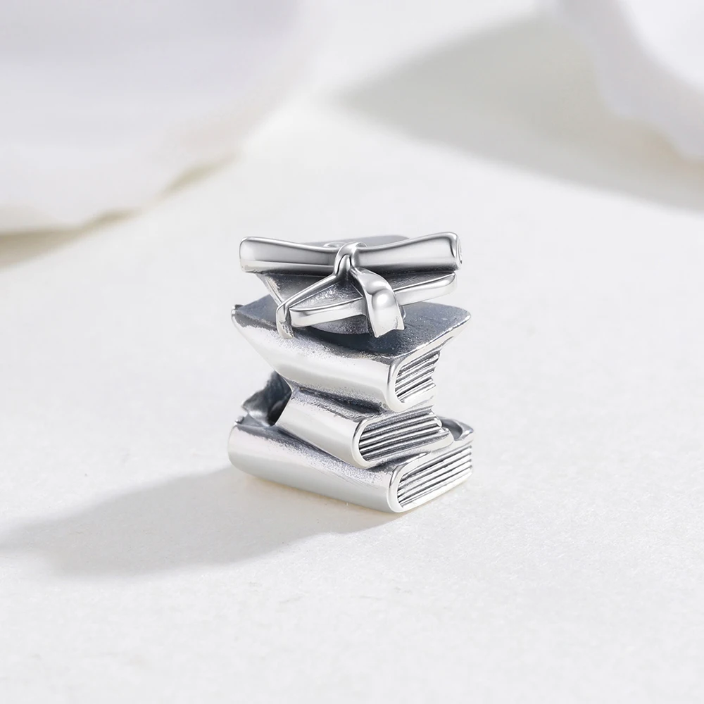 New 925 Sterling Silver Charms Book Graduation Cap Pendant Decorations Fit Original Bracelet Charm Diy Jewelry Gifts For Woman