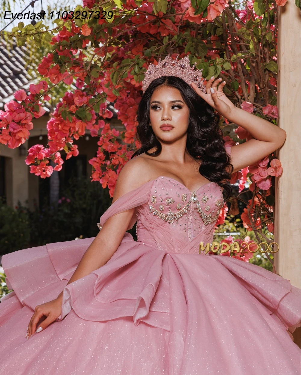 EVLAST-Vestido De quinceañera rosa mexicana, Vestido De baile, apliques brillantes con cuentas De cristal, corsé escalonado, dulce 16, 15 años, TQD925